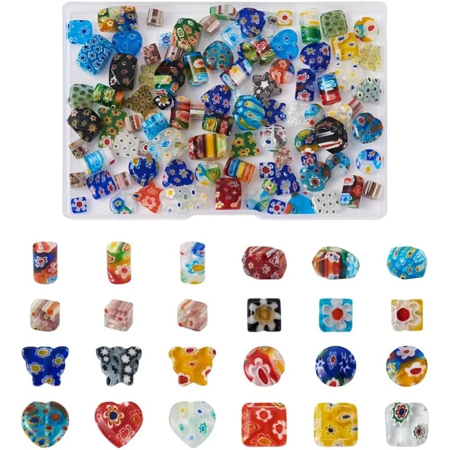 

120 шт., бусины ручной работы Millefiori лэмпворк, квадратная колонна, сердце, плоские круглые стеклянные бусины-разделители в форме бабочки, свободные разноцветные бусины 616 м