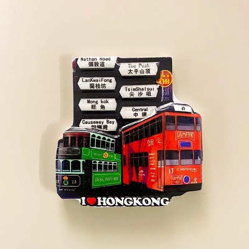 

Hong Kong Tourist Souvenirs City Double-decker Bus Home Decorations Creative Street Signs3dPainted Refrigerator Magnet Gift