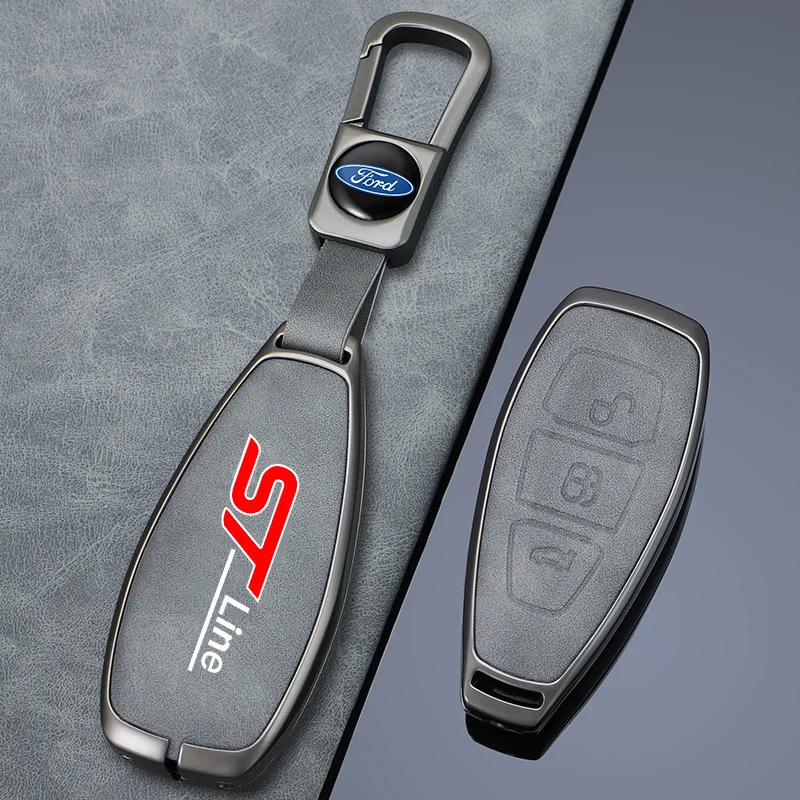 Leather Car Key Case Cover for Ford ST Line Fiesta Focus Mondeo Ecosport Kuga Puma Edge Escape Metallic Keychain Accessories