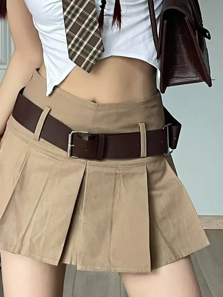 Slimming High Waist A-Line  Skirt for Women Khaki Color Summer New Style Simple Elegant Short Skirt Commute Korean Version