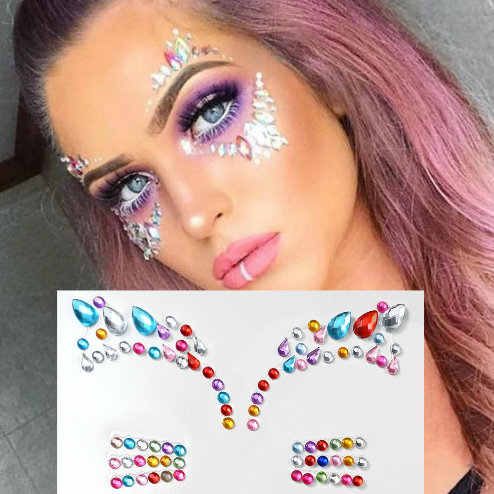 1Pcs 3D Rhinestone Face Tattoo Stickers Glitter Crystal Temporary Eye Decor Tattoos Party/Festival/Makeup Gems Diamond Slider *#
