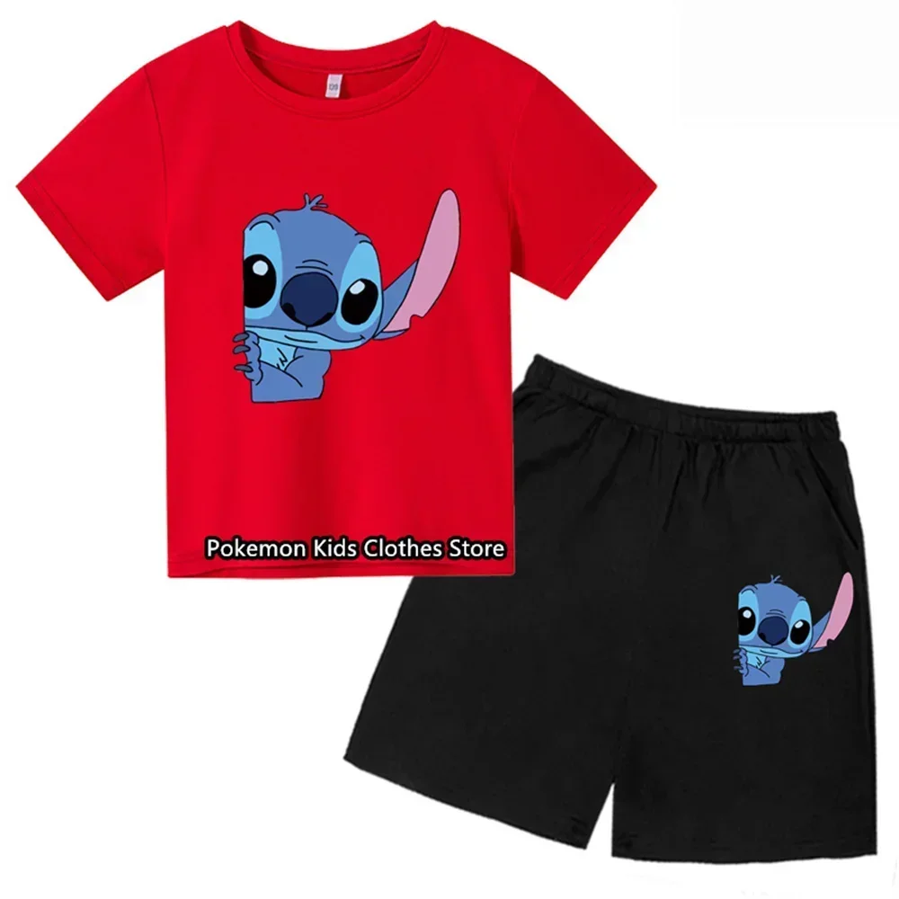 Summer Fashion Cute Stitch Children\'s Baby Two-piece T-shirt Set Boy Round Neck Casual Short Sleeve Girl Short Sleeve Shorts