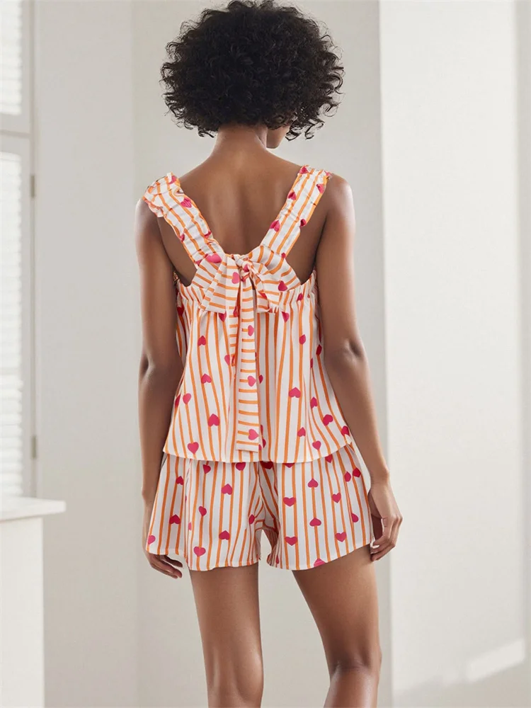 

CHRONSTYLE Women’s Casual 2 Piece Outfits Sleeveless Sun/Heart Print Tank Tops + Shorts Set Loungewear