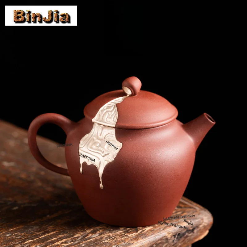 BAEJORIA 115ml Gilt Silver Purple Clay Teapot Elegant Tea Infuser Pot Tea Brewing Kettle With Ball Hole Tea Set Decoration Gifts