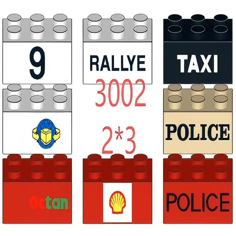 10pcs Building block part 3002, printed part with interchangeable base color, customized pattern, taxi, alphanumeric