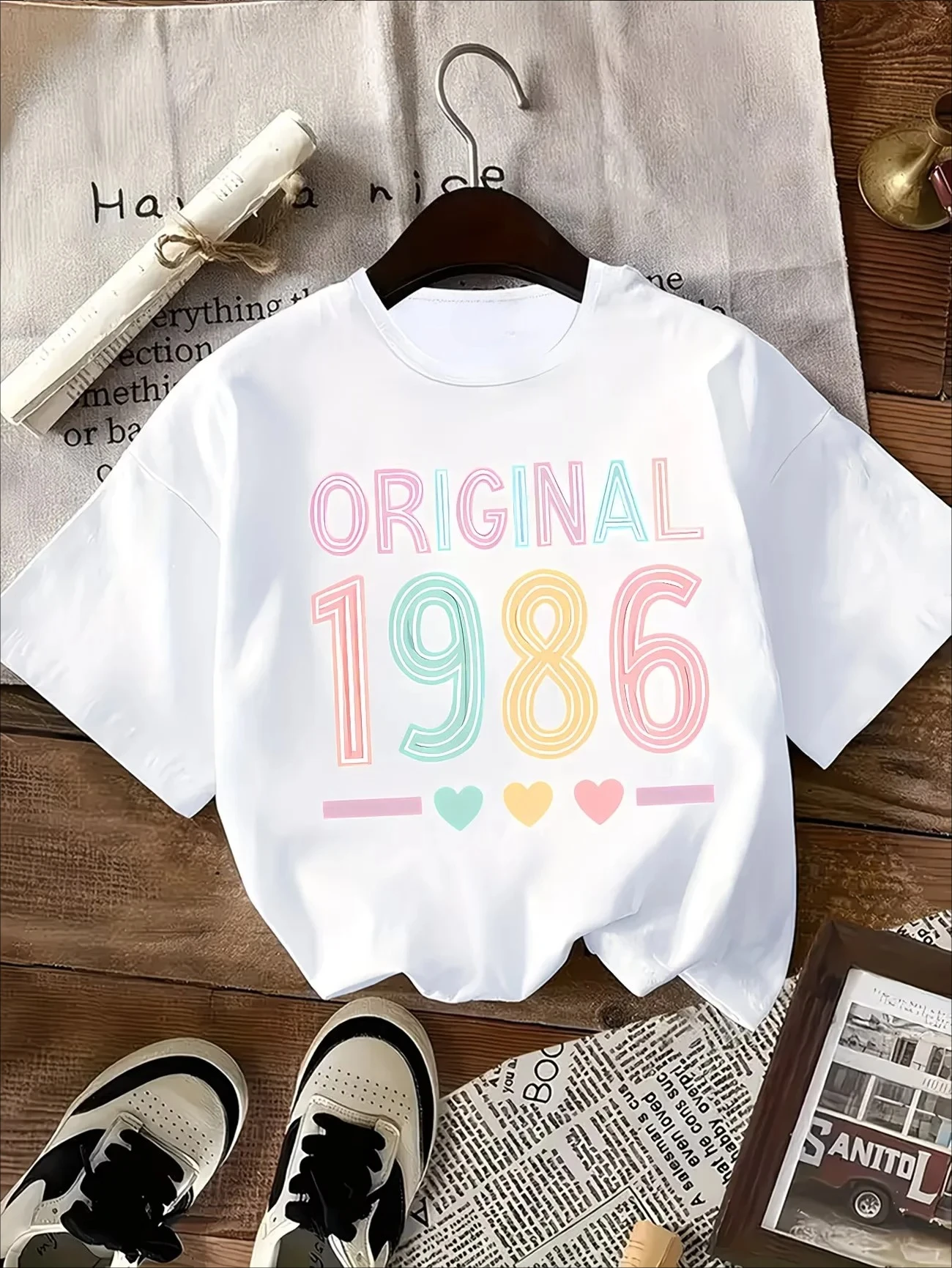 Original 1986 T-shirt Women 40th Birthday Gift Graphic Tees Retro Colorful Letter Print Top Summer Fun Text Short Sleeve Y2k Top