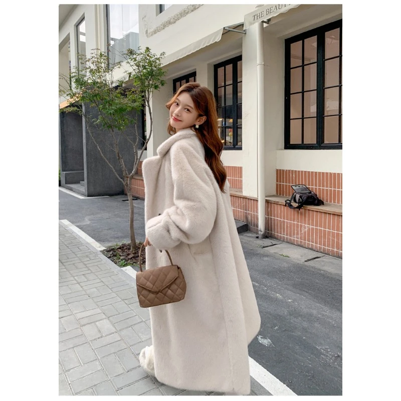 New Lapel Fur Coat Extended Mink Fur Coat European and American Fashion Warm and Plush Clothes for Women