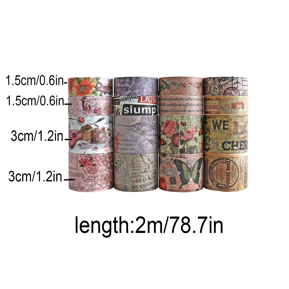 16 rolls/box exquisite butterfly floral English patterns  washi tape, used for DIY album diary decoration materials, popular.