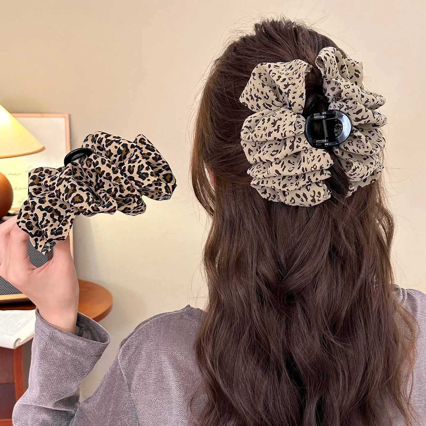 الرجعية النسيج ليوبارد فقاعة مشبك شعر للمرأة أنيقة القرش كليب فتاة الموضة دبوس الشعر مشبك الشعر إكسسوارات الشعر #1