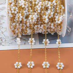 2Meters 1Meter Stainless Steel White Crystal Flower Chain Satellite Bead Chains for DIY Necklace Earring Jewelry Making Supplies