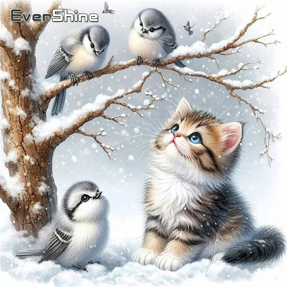 Evershine Cat Diamond Mosaic Animal DIY Picture Rhinestones Winter Diamond Painting Bird Winter Acrylic Craft Supplies Wall Art