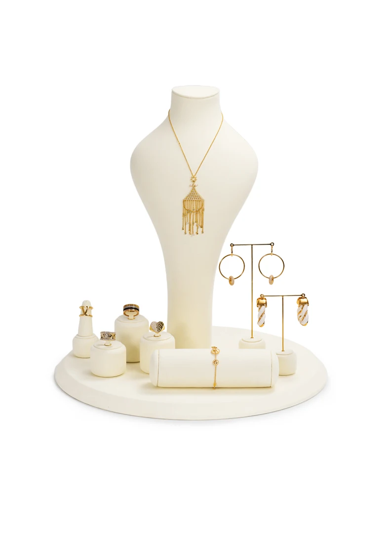 Oirlv Mikrofaser-Leder Schmuck-Präsentationsset Weißes Vitrinen-Organizer-Kit für Halsketten, Ringe, Ohrringe, Armbänder & Einzelhandel – Detail 3