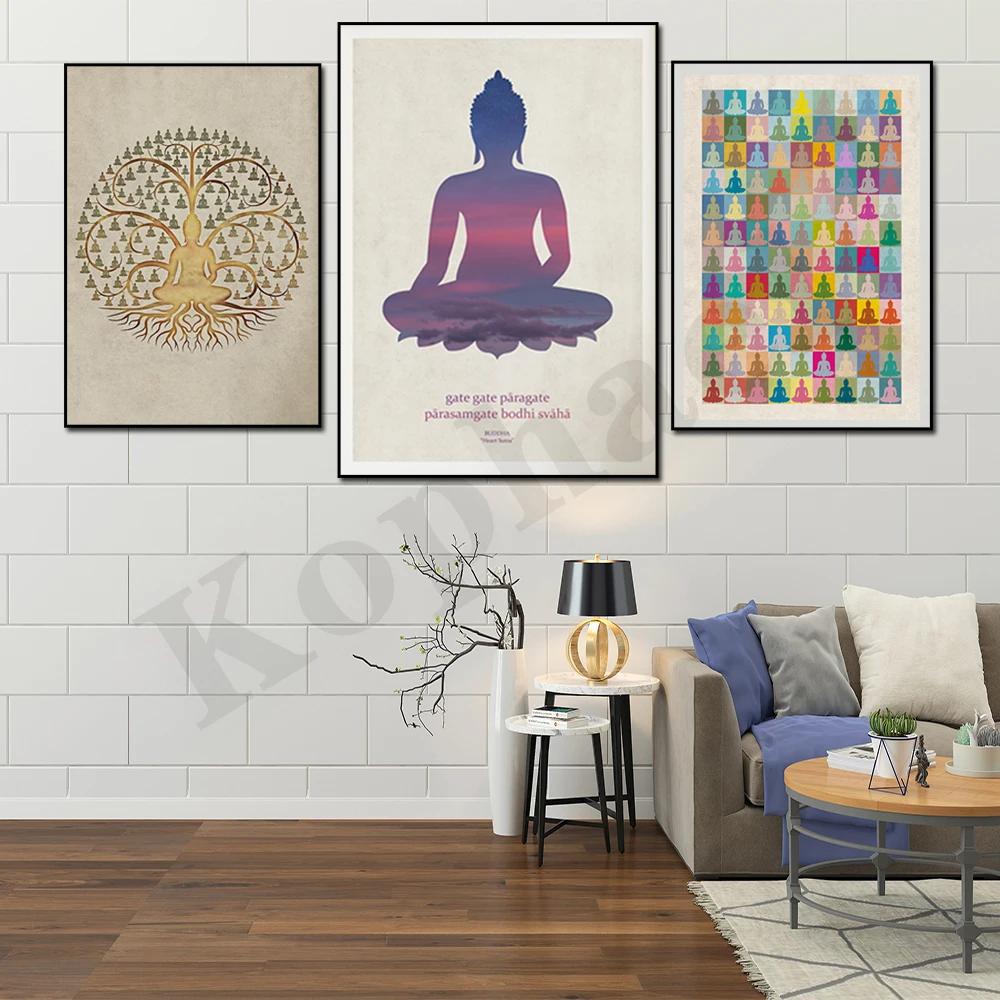 Affiche de yoga Bodhisattva, arbre de vie 108 Bouddha dépasse. MindownArt. Décoration de méditation. Affiche d'art pour la décoration murale de la maison