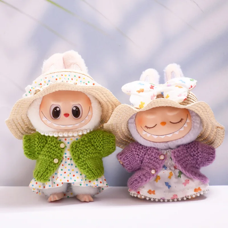 Zestaw opaska do włosów i spódniczka dla pluszaków Labubu 17 cm, akcesoria do samodzielnego ubierania, prezent