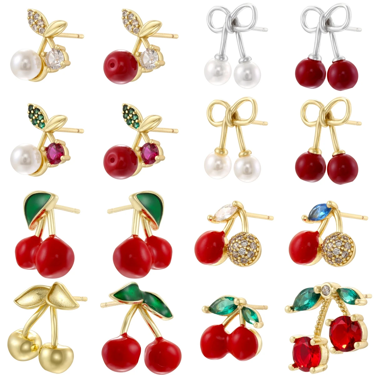 

ZHUKOU Red Cherry Enamel Drip Oil Craft Zirconia Series Style Earrings Summer Ladies Sweet Romantic Jewellery Gift:VE1640-VE1649