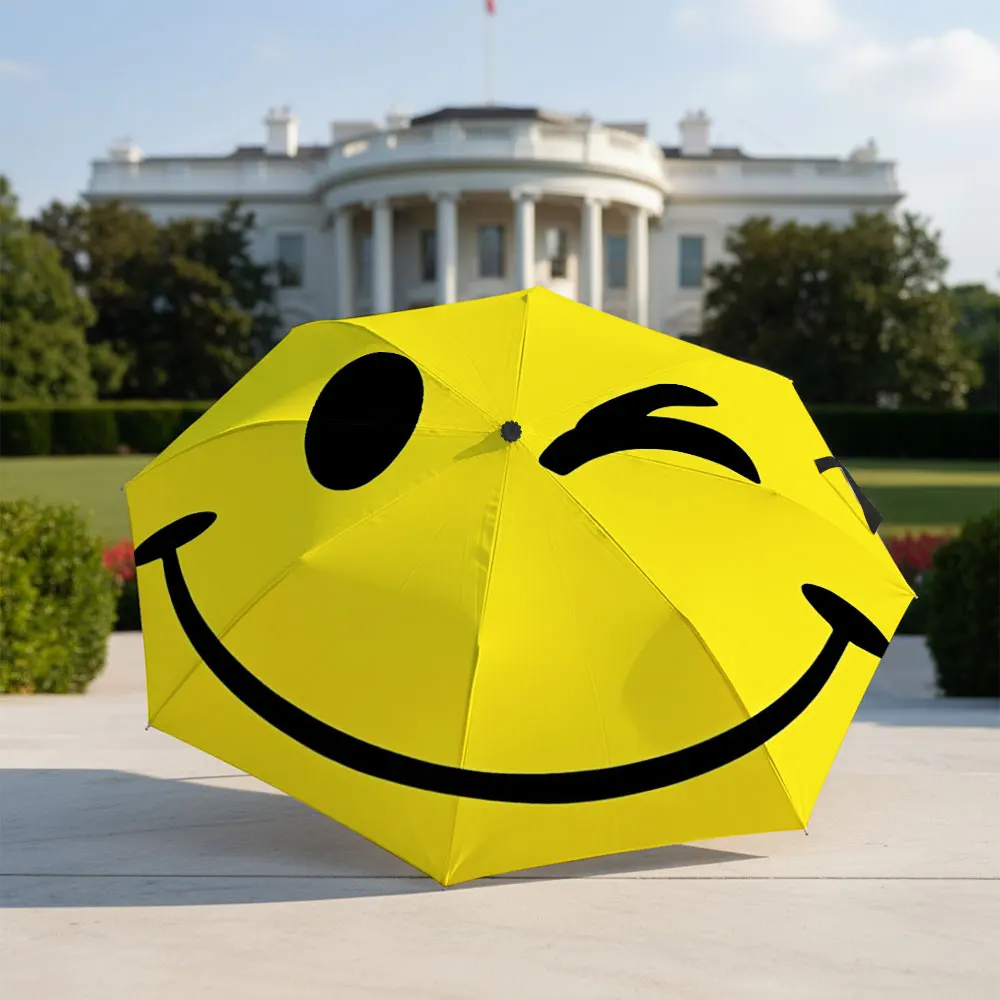 Cheerful Yellow Smiley Face Design Umbrella Compact Fashion Folding Umbrella for Daily Use, Christmas Gift