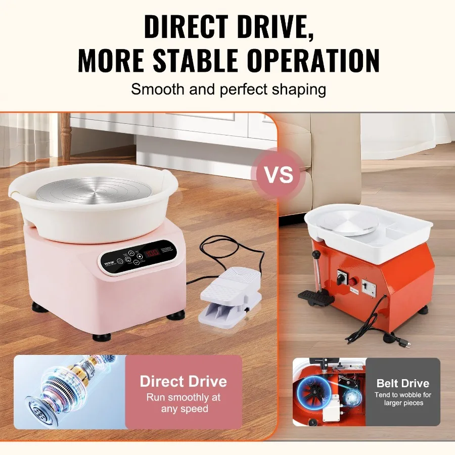 Töpferscheibe, 10 Zoll, Töpferformmaschine, 350 W, elektrisches Rad für Töpferei, mit Fußpedal und LCD-Touchscreen, Direktantrieb