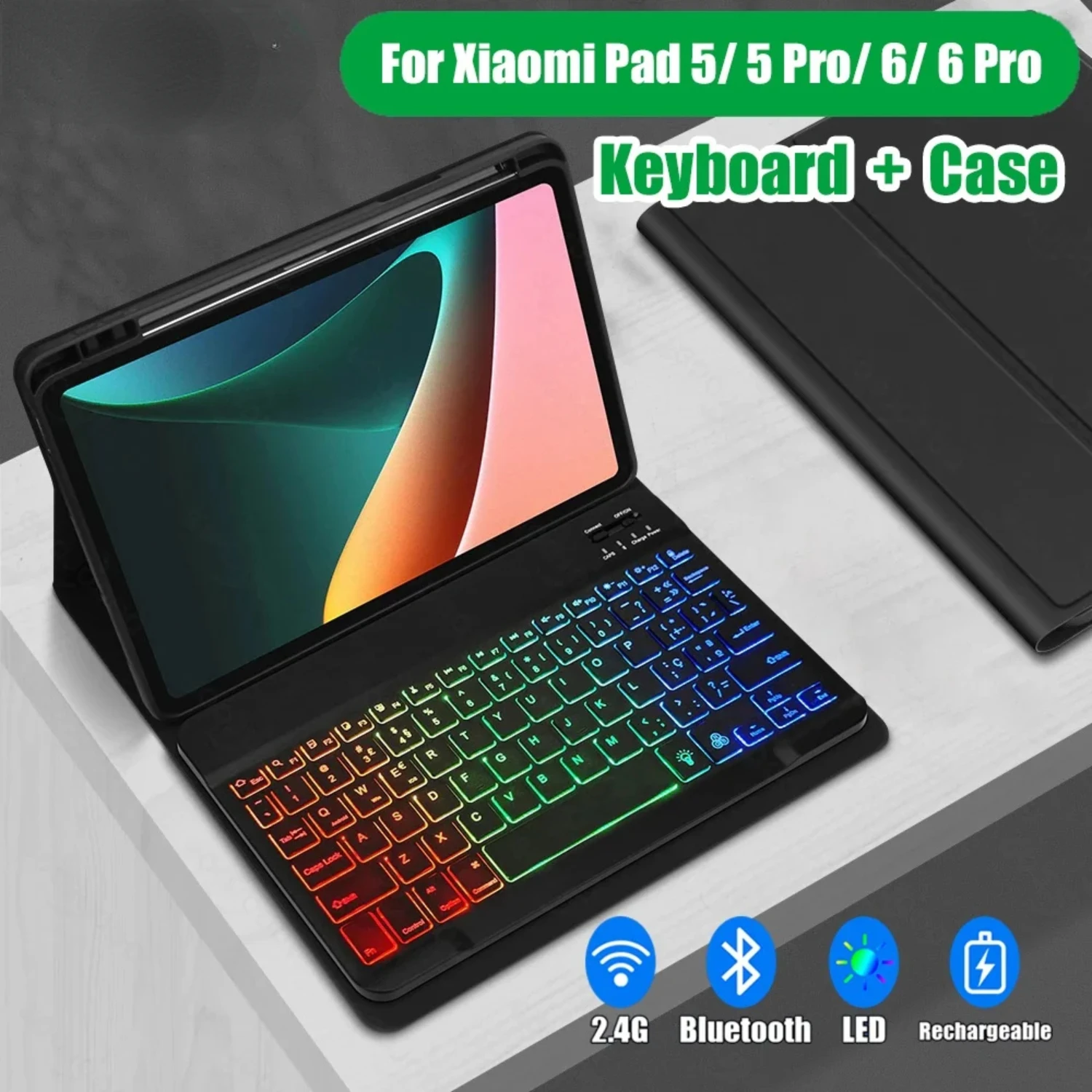 Keyboard Case for  Pad 6/6 Pro 11 Inch Tablet Slim Stand Cover with Magnetically Detachable Wireless Bluetooth Keyboard
