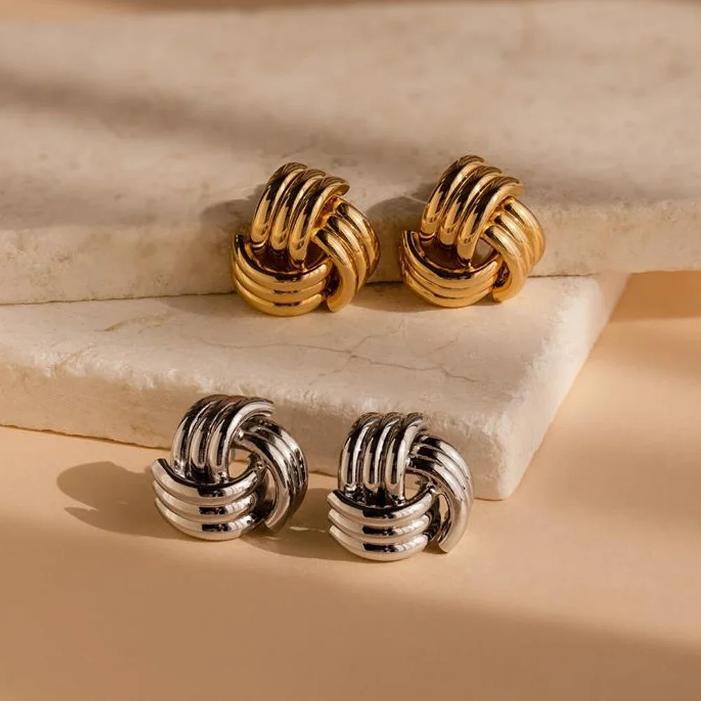 Vintage Vortex Metal Texture Ear Studs Exquisite Rust Proof Stainless Steel Geometric Knot Stud Earrings 18K Gold Plated Jewelry