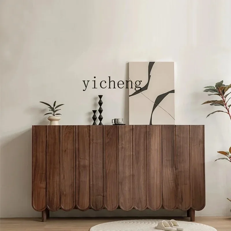 HYS Solid Wood Shoe Cabinet Black Walnut Porch Storage Multi-layer Storage Cabinet