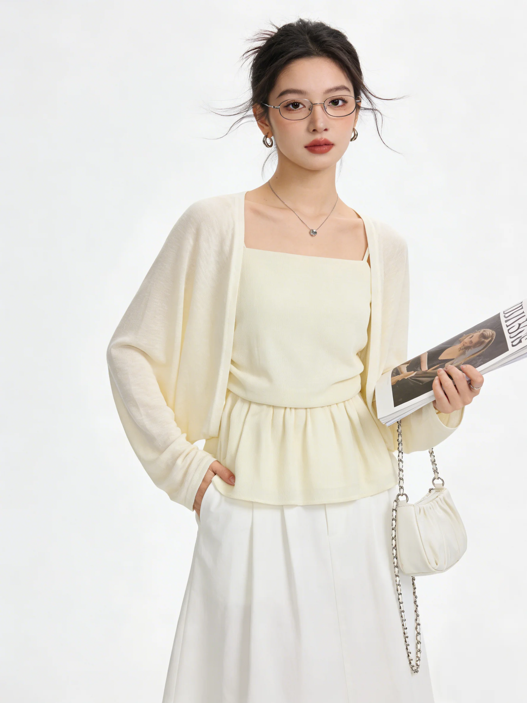 

Spring Summer New Casual Skin-friendly Long Sleeve Thin Cardigan Outerwear Simple Slimming Camisole Tank Top Women's Set