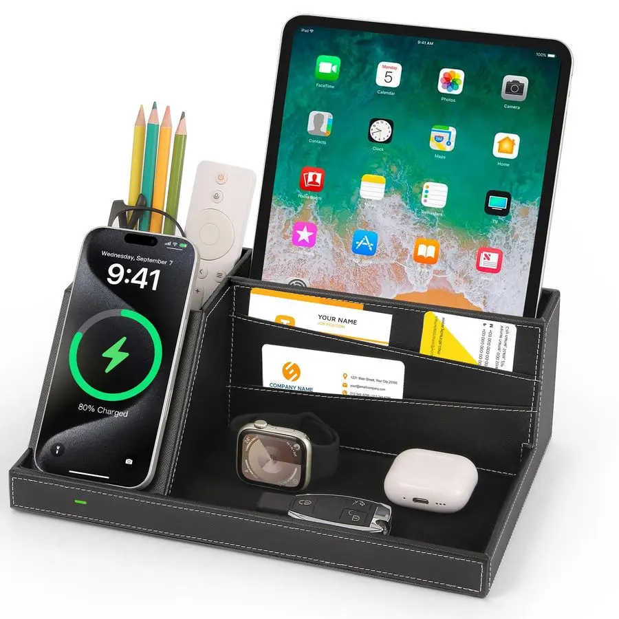 

Wireless Charging Station with Desk Organizer for iPhone 17 16 15 15 Pro 14 14 Pro Max 14 Pro 14 Plus 13 13 Pro Max 13 Pro and i