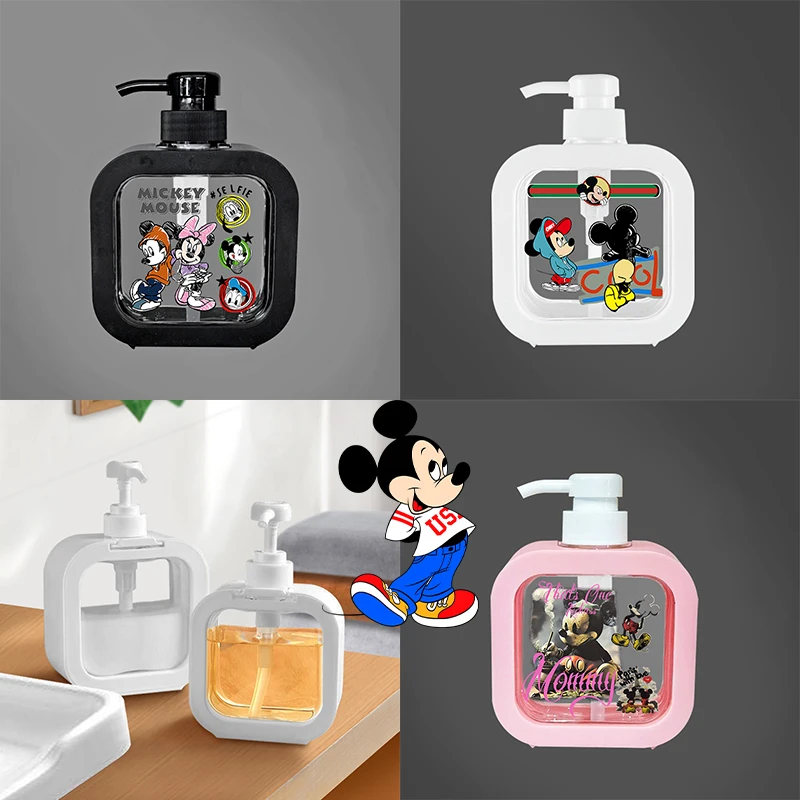 

300ML Disney Mickey Mouse Empty Plastic Pump Dispenser Bottles Clear Shampoo Lotion Hand Bottle Durable Refillable Containers