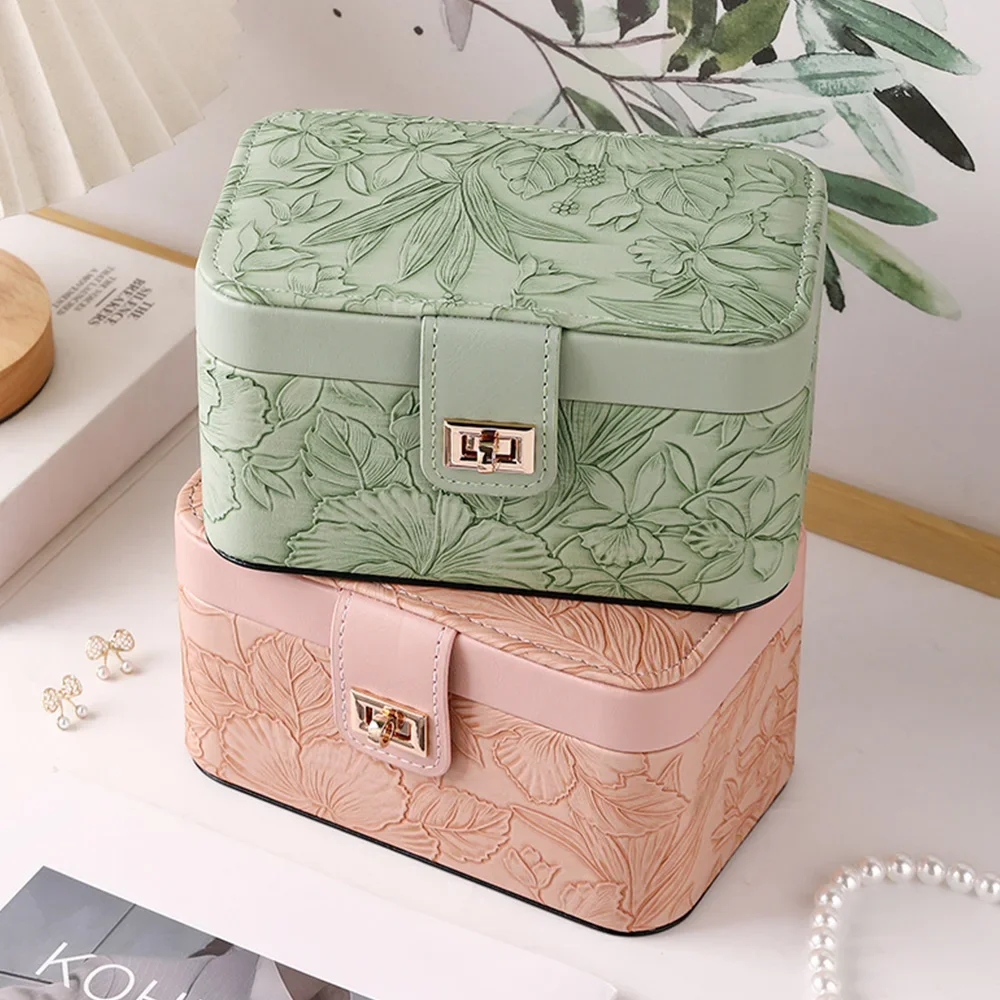 

Double Layer Jewelry Box Compact Ring Organizer Box Bracelet Storage Box Patterned For Home Dresser Organization
