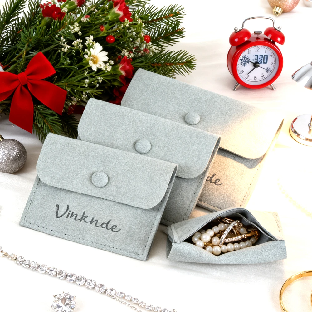 

100Pack 6x6cm Custom Logo Microfiber Jewelry Bags with Button Small Earrings Rings Necklaces Bracelets INS Jewelry Pack Pouch