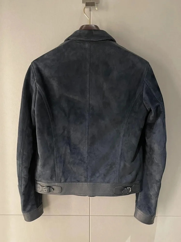 Business Casual Office Men Genuine Leather Jacket Spliced Design Sheepskin Suede Short Pilot Coat Elegant Office Men Outerwear