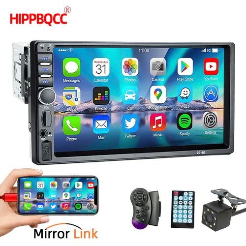 HIPPBQCC Radio de coche 7 pulgadas 1 Din reproductor Multimedia MP5 pantalla táctil FM ISO potencia Aux entrada Bluetooth USB enlace de espejo Universal