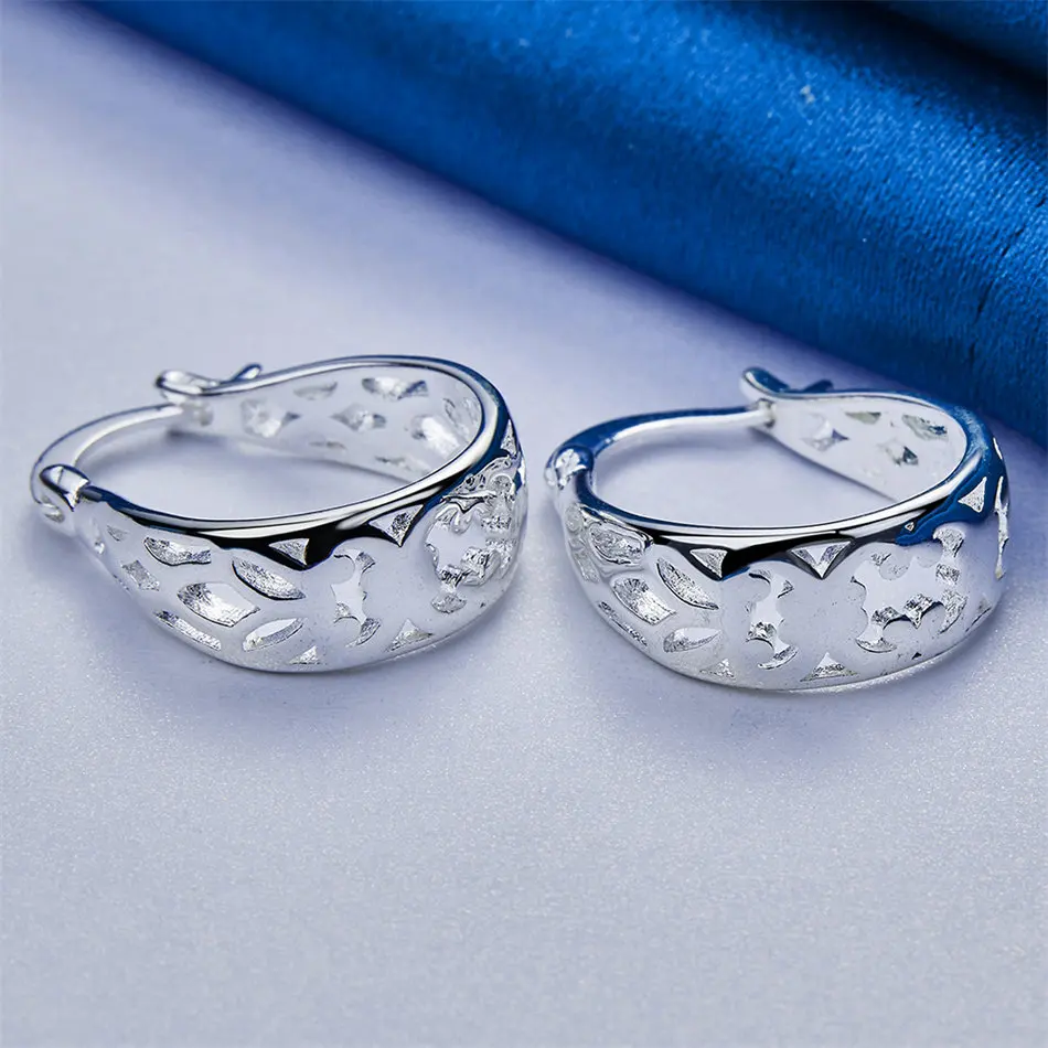 925 Sterling Silver Exquisite Flower and Leaves Hollow Ear Clips for Women Fashion Party Favors Jewelry Wedding Accessories