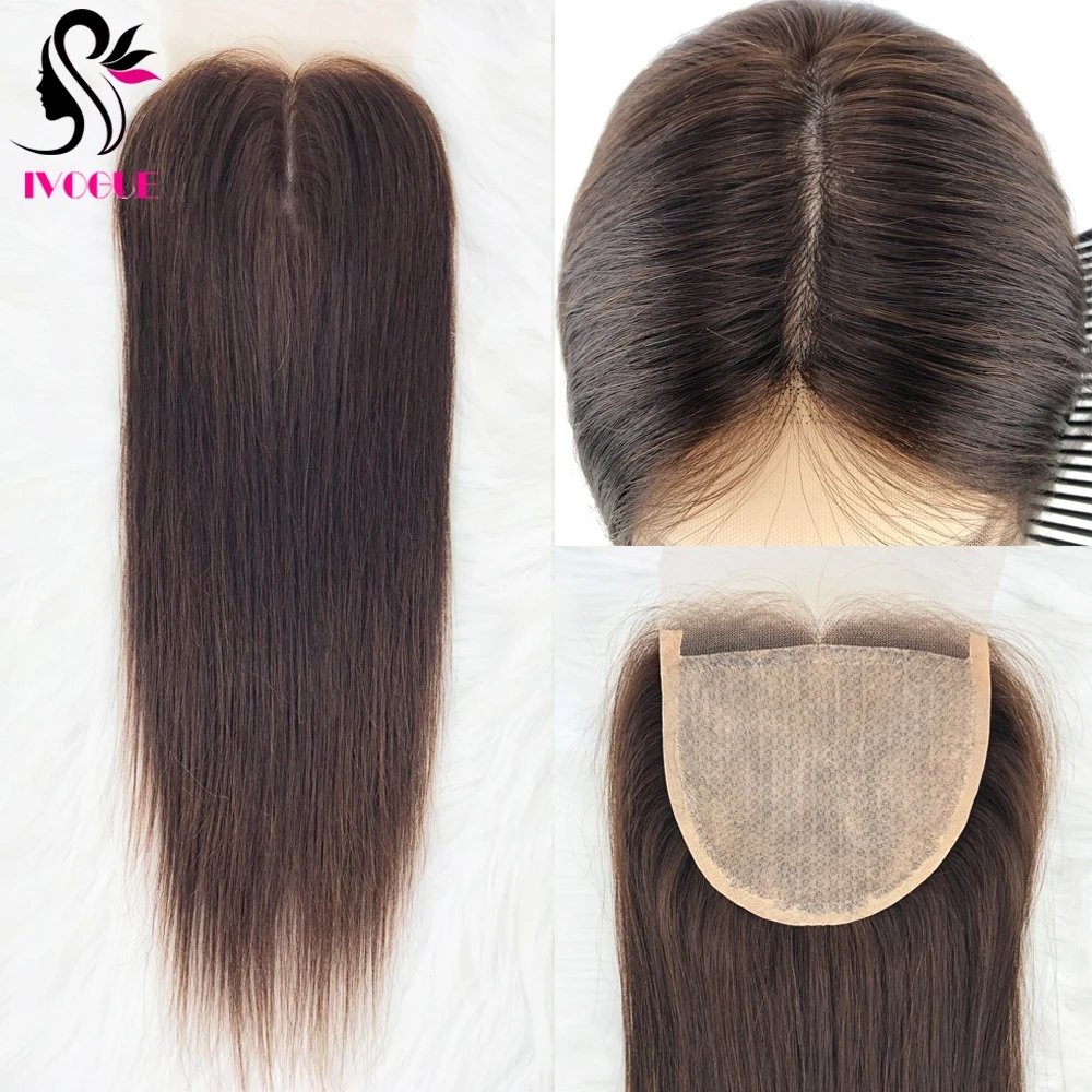 Dark Brown Human Hair Lace Closure Silk Base 5