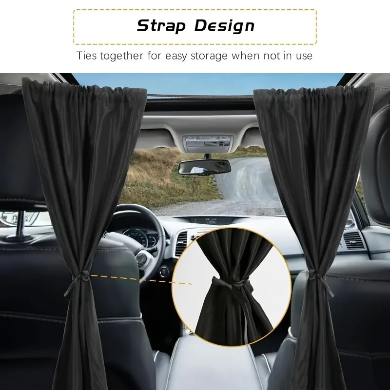 2pcs Black Car Interior Sun Shade Curtains Heat Block Privacy Partition Blocking UV Sunshade Curtain for Car Interior