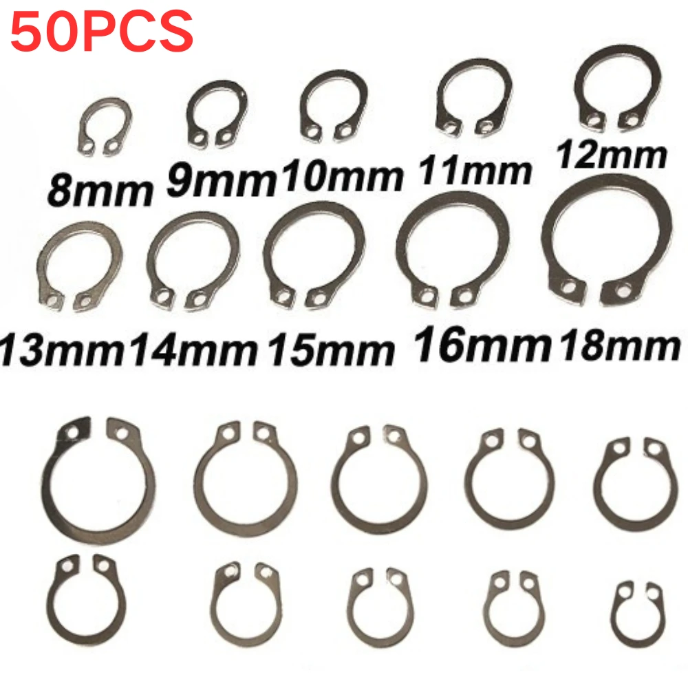 50PCS Stainless Steel Circlip Set External/Internal Retaining C-type Cir Clip Lock Snap Ring Set Holes Shaft Collar Washer