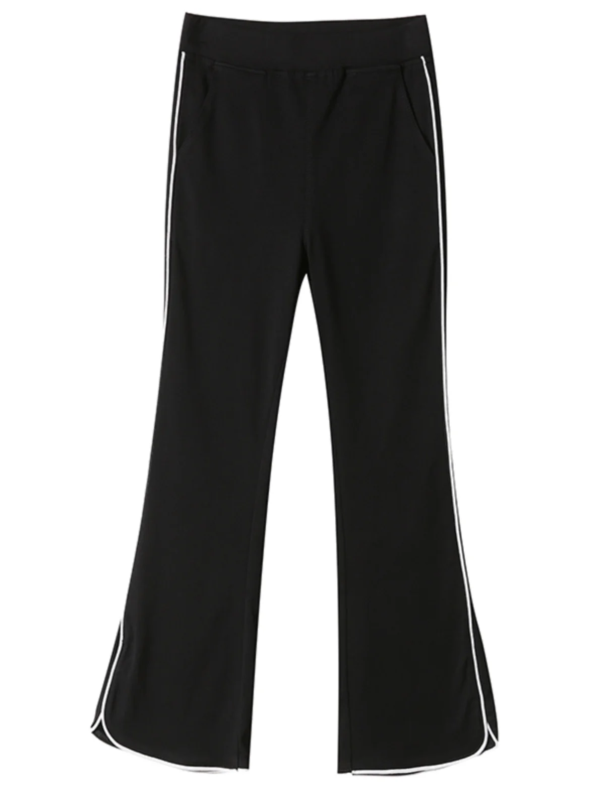 Siebenfuß-Hose mit hoher Taille für Damen, dünn, lässig, Spleißen, Sporthose in Übergröße mit Kette, Mikro-Schlaghose