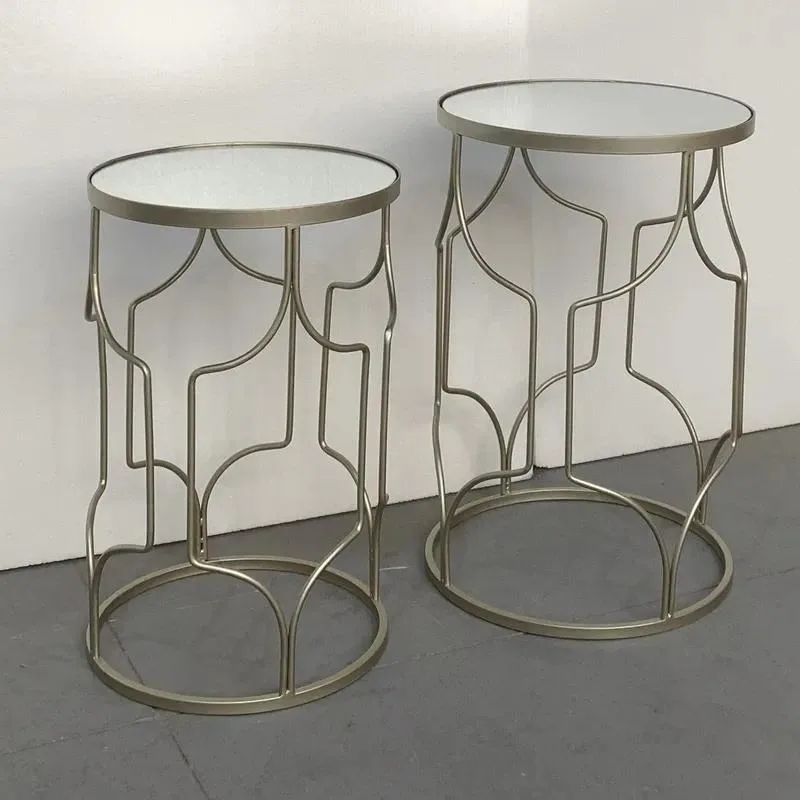 Modern Handmade Side Table with Metal Base and Mirror Top for Hotel Living Room Bedroom Furniture