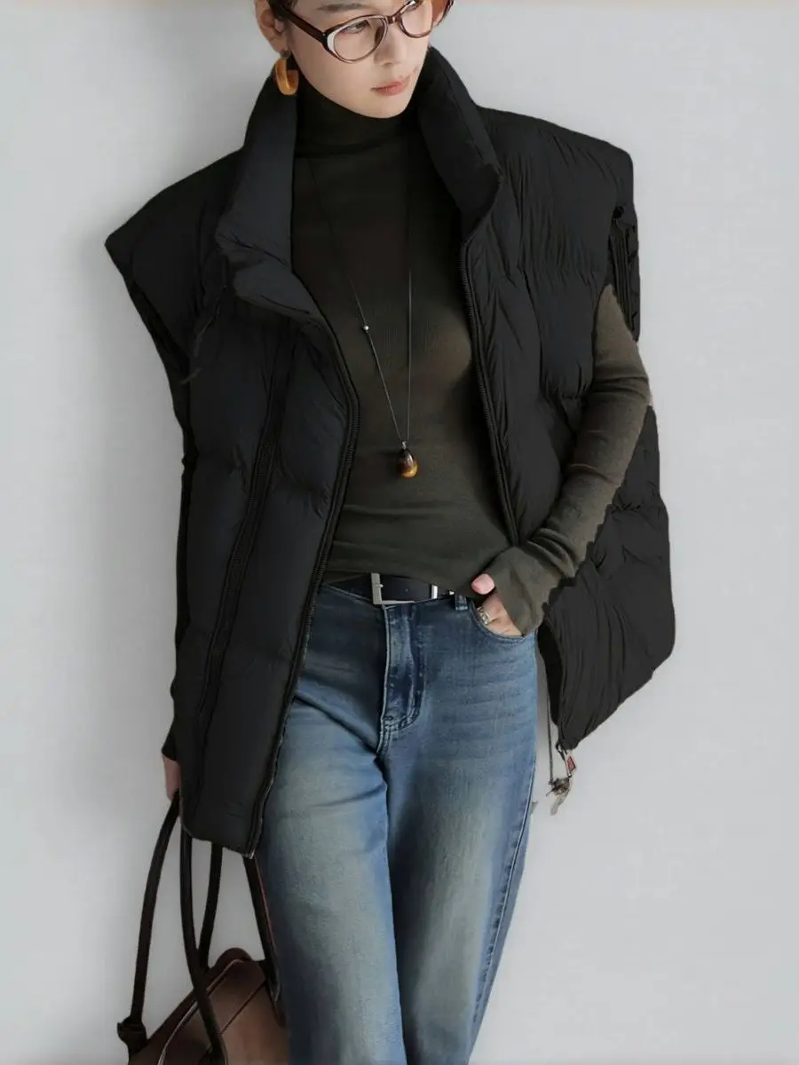 

Tortoise ell Sle Women's Loose Puffer Cotton Vest Autumn Winter Thiened Warm Zipper Closure ort Outerwear