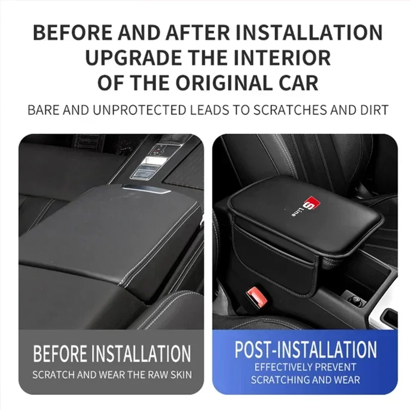 مسند ذراع السيارة صندوق وسادة الجلود السيارات مسند الذراع حصيرة اكسسوارات السيارات لأودي سلاين A8 A6 Q5 A1 A2 A3 A4 A5 A7 Q1 Q2 Q3 Q4 Q6 Q7 RS3 RS4 #3