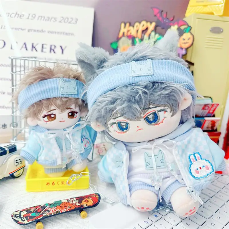 20cm Doll Clothes for Blue Bunny Suit Cute 5Pcs Wave Rabbit Casual Set Zipper Set DIY Doll Outfit Changing Dressing Game Gifts