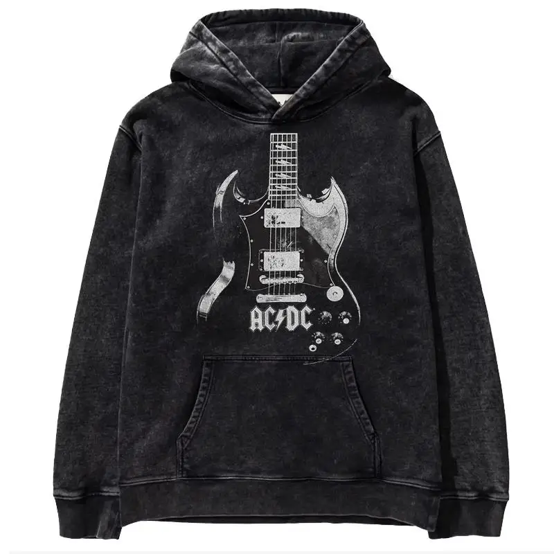 Y2K Hip hop ACDC band 1981 Rock Band Tokyo concert commemorative edition men\'s metal punk made old printed washed hoodie hoodie