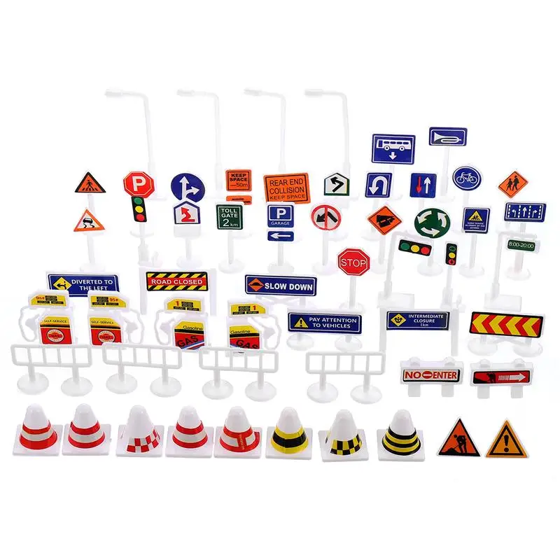 56Pcs Simulated Traffic Barrier Signs Warning Roadblock Children Education Road Sign Street Traffic Sign Delicate Road Signal