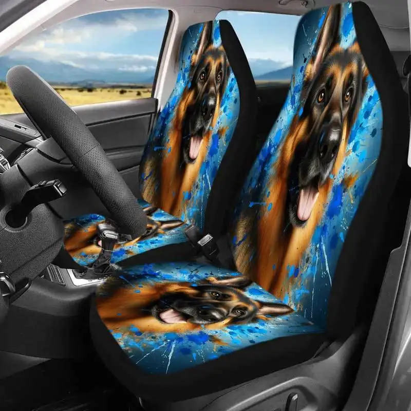 Set Of 2 General Motors Seat Covers Featuring German Shepherd Artwork, Suitable For Cars, Suvs, And Trucks, Designed For Front S