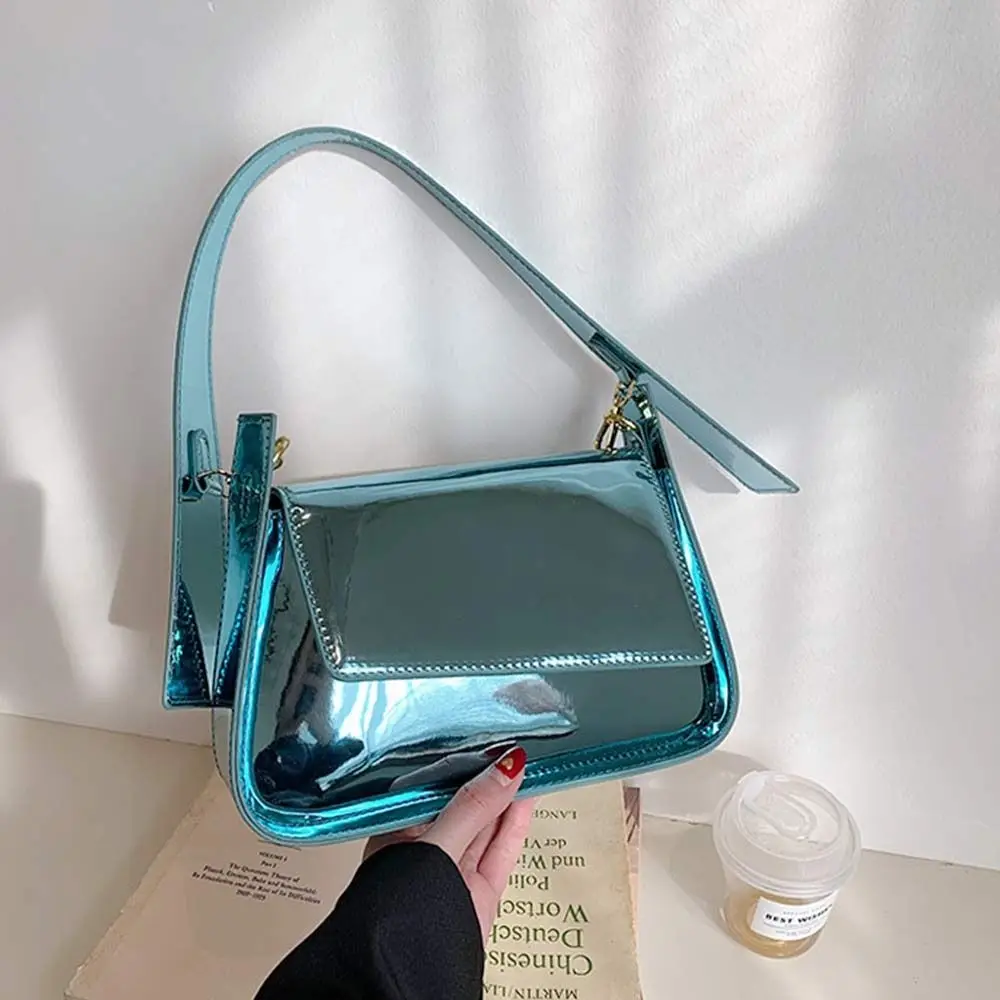 Silver Shouder Bags for Women 2023 Y2K Glossy PU Leather Crossbody Bag Exquisite Luxury Brand Female Underarm Handbags Purse