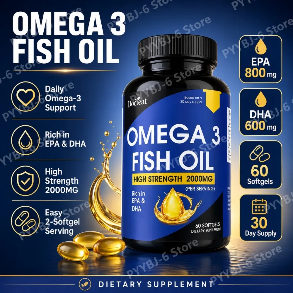 

Omega-3 Fish Oil Softgels EPA DHA Rich 2000mg Per Serving 30 Day Supply 60 CT Supports Daily Vitality and Energy for Adults
