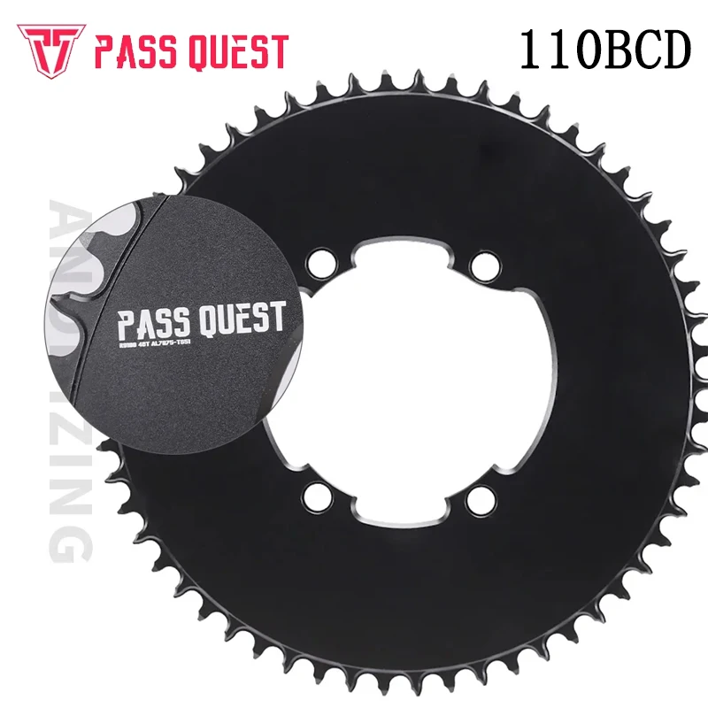 

PASS QUEST Road Bike Chainring - 110BCD Narrow Wide, Round Closed Disk, 46T-60T Fits R7000 R8000 DA9100