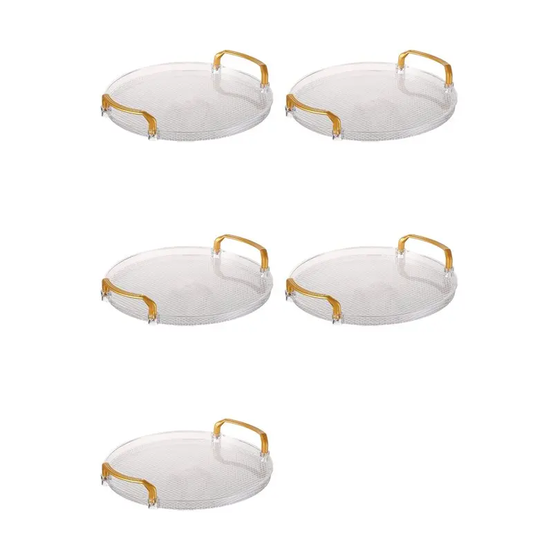 

【CHRISTMAS 】5X акриловый прозрачный круглый сервировочный поднос для ванной комнаты, декоративный поднос с золотой ручкой для журнального столика, офиса