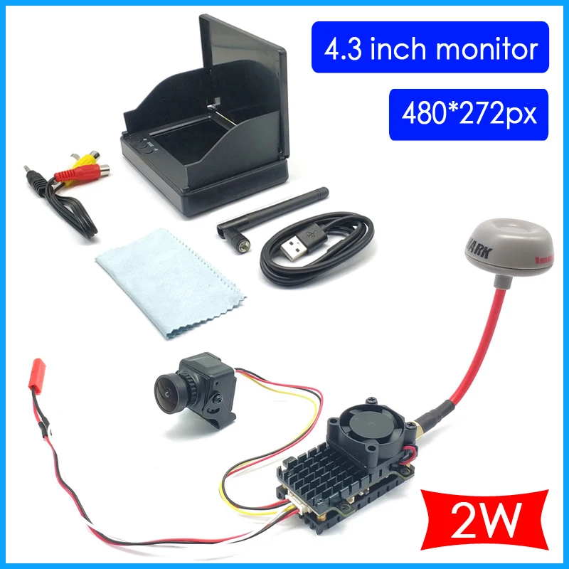 

5.8G 48CH 4.3 Inch FPV Monitor 480x272 Build-in Battery Video Screen and 2000mW VTX transmitter + CMOS 1200TVL 2.5mm Wide Angle