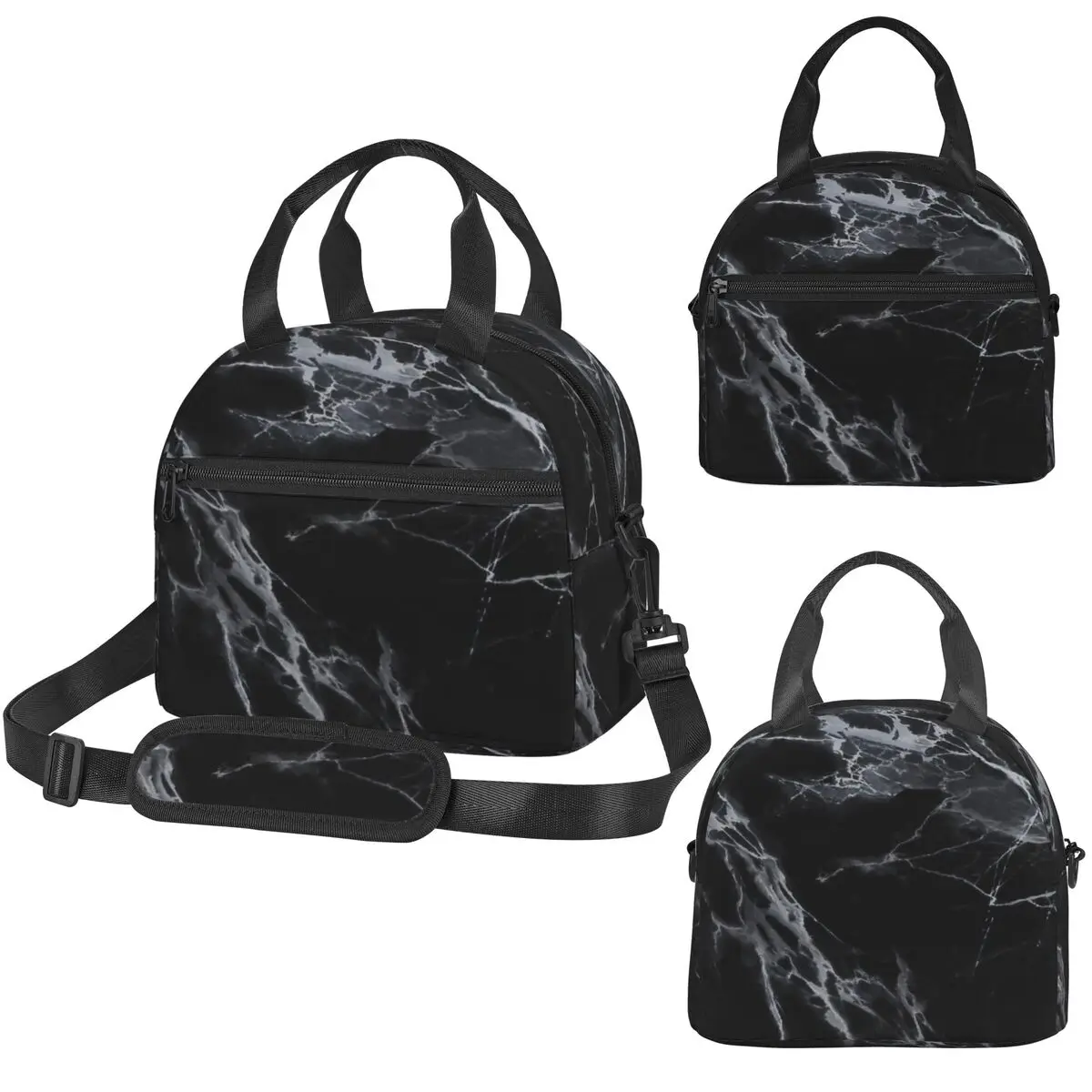 Black And White Marble Insulated Lunch Bag for Kids School Cooler Thermal Box Tote Portable Lunch Boxes