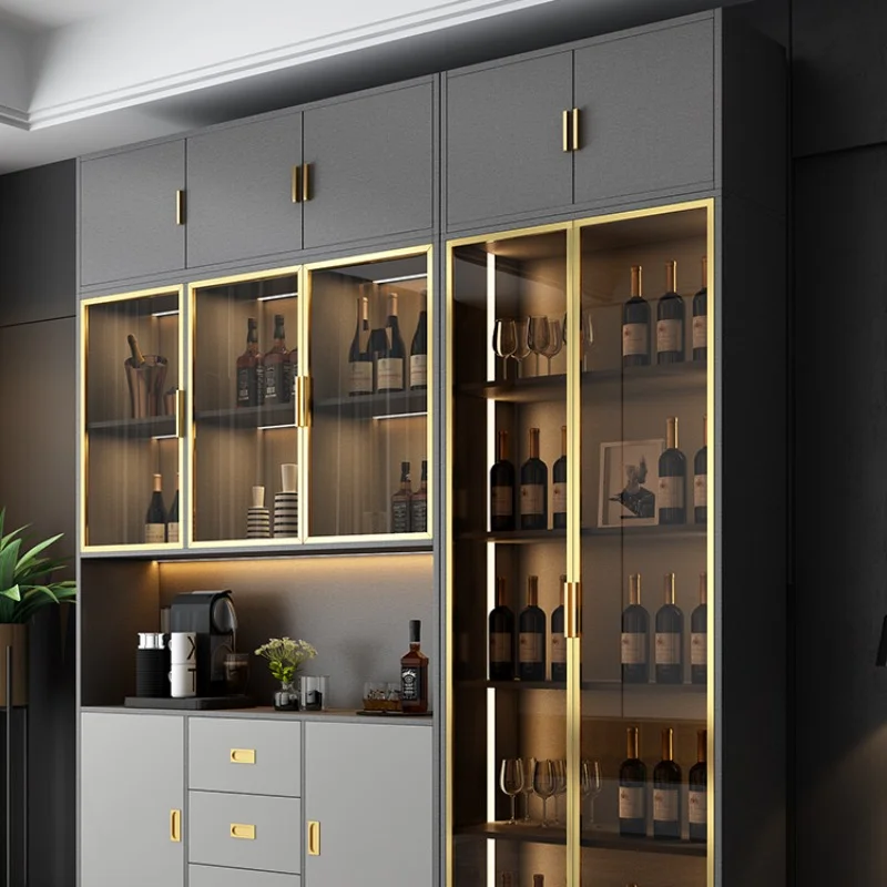 Wooden Display Wine Cabinets Luxury Storage Liquor Wall Wine Cabinets Living Room Modern Mueble Licorera Bar Furniture QF50JG